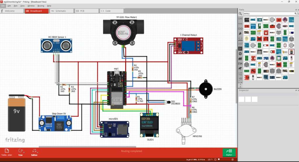 Desain Wiring Multi-Sensor ESP32 Menggunakan Fritzing